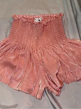QUEEN OF SPARKLES Coral-Pink High Waist Pleated Shorts